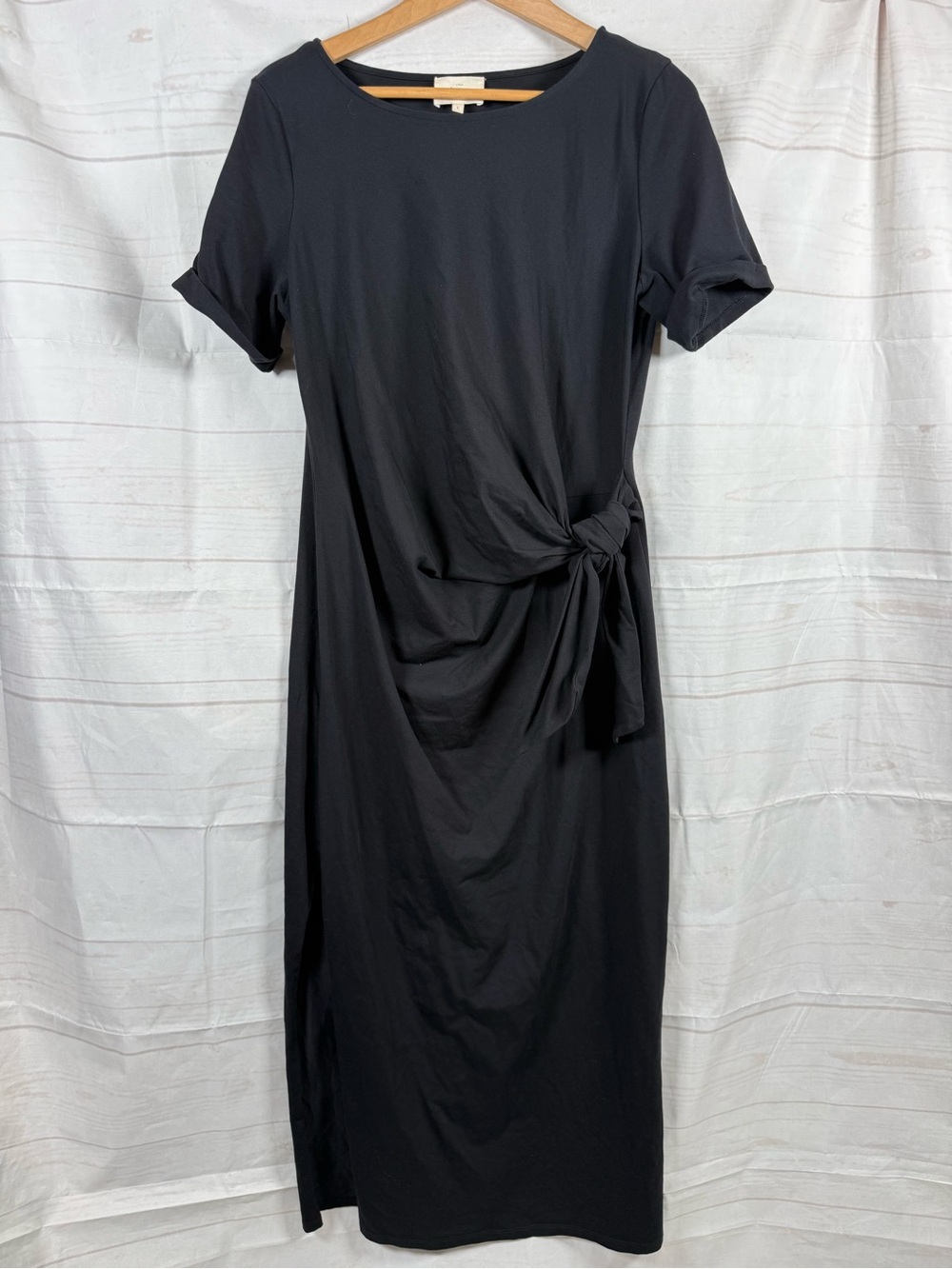 Sezane Women’s Pippa Tie Waist Side Slits Maxi
T-Shirt Dress Size L Black
